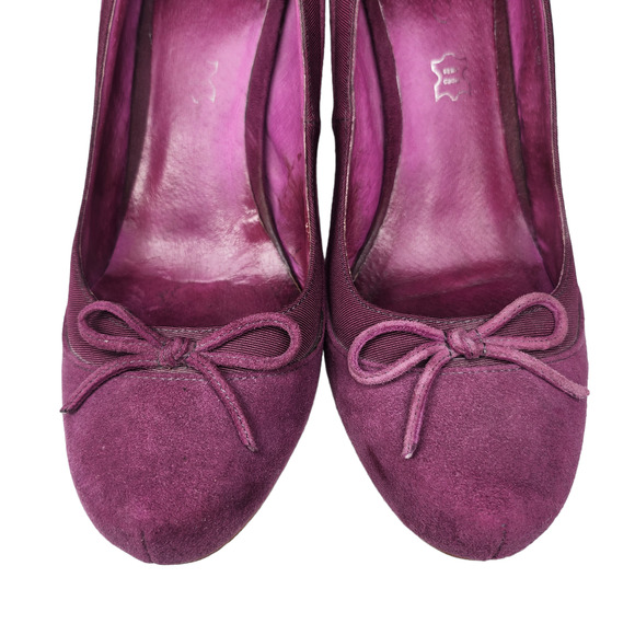 Aldo Shoes Womens 39 8.5 Purple Suede Bow Tie Heels Closed Toe Dressy Cone Heel - Picture 4 of 12